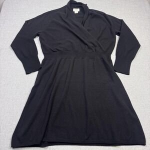 Neiman Marcus Dress Womens 1X Black Sweater Wrap Knee Length Cashmere V-Neck